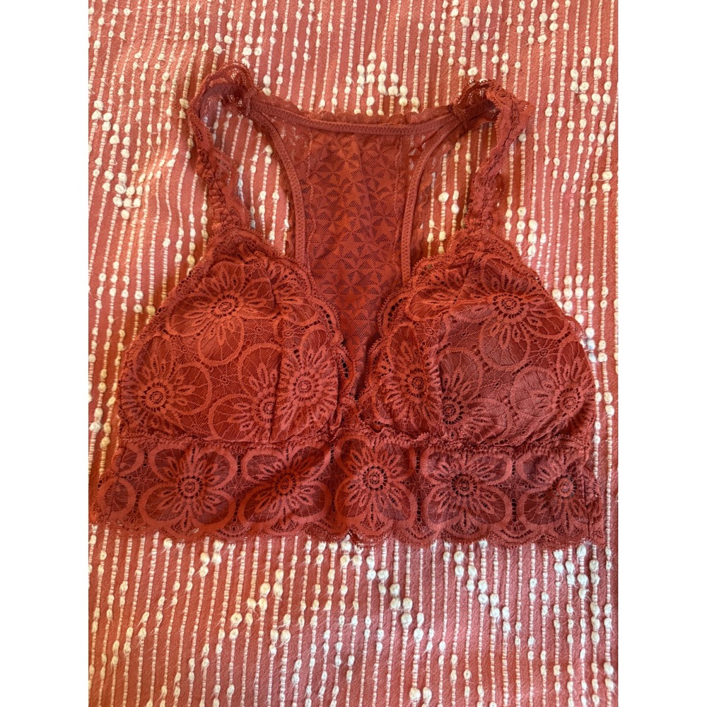 Aerie Floral Lace Racerback Bralette Rust Orange Boho Longline Medium
